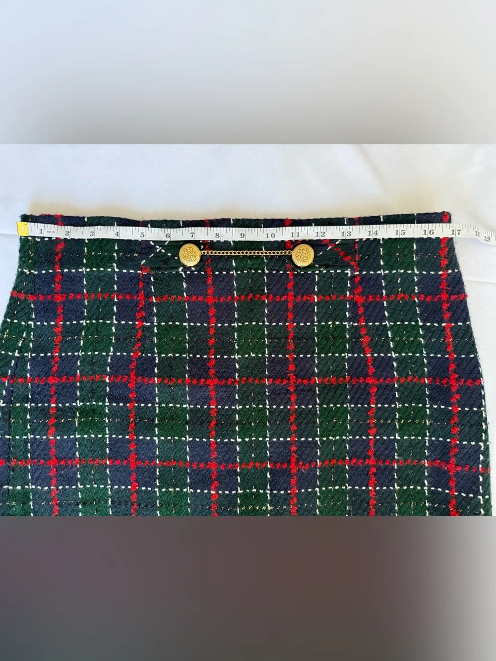 Zara Blue Green Red Tartan Plaid Knit Mini Skirt Size Large